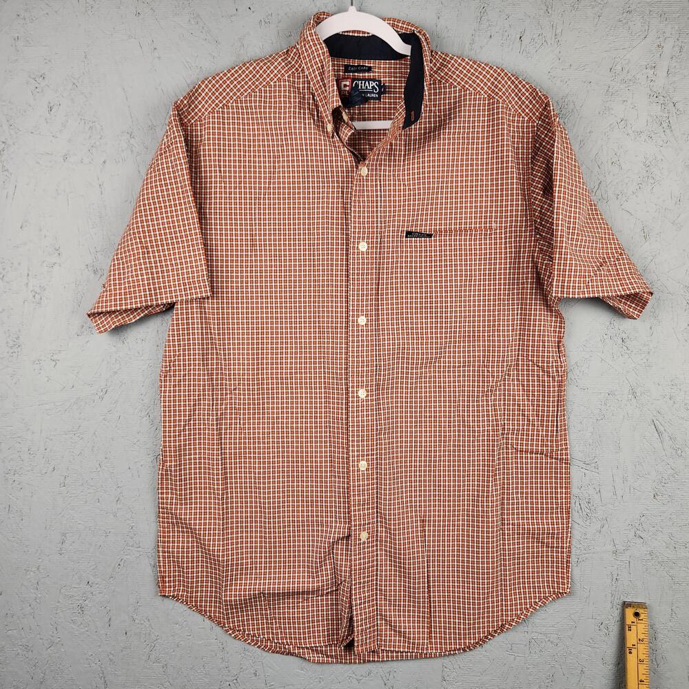 Vintage Chaps Ralph Lauren Shirt Mens Medium Orange Navy Plaid Preppy Golf Y2K